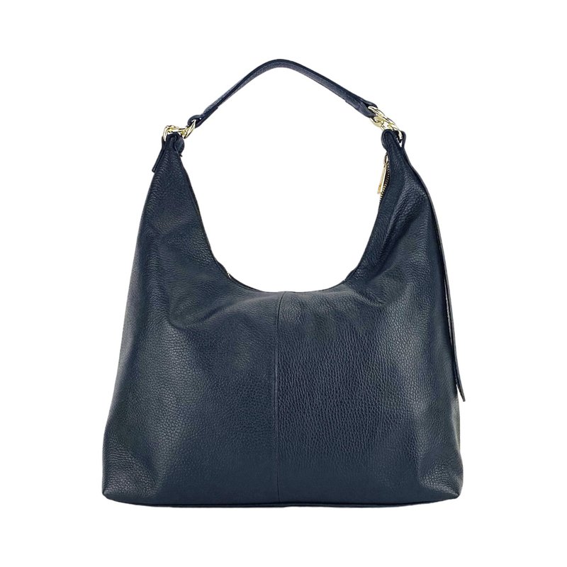 RB1017A | Soft women's shoulder bag in genuine leather Made in Italy with single handle and removable shoulder strap. Attachments with shiny gold metal snap hooks - Black color - Dimensions: 36 x 40 x 13 cm