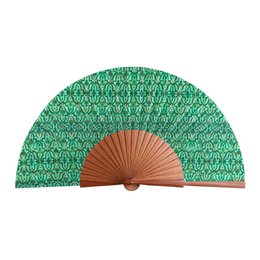 Fan de soie verte et de bois fihri