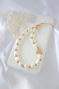 18K aangepaste initiële | Hart parels kralen Lanyard