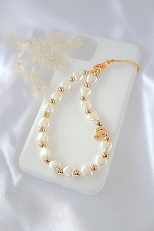 18K aangepaste initiële | Hart parels kralen Lanyard