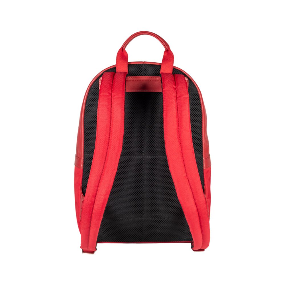 RB2001V | Netbook-/Tablet-Rucksack aus Nylon/echtem Leder mit leichter Narbung. Reißverschluss und verstellbare Schultergurte – Farbe Rot – Maße: 27 x 38 x 14 cm. Verpackung: Tasche aus Vliesstoff