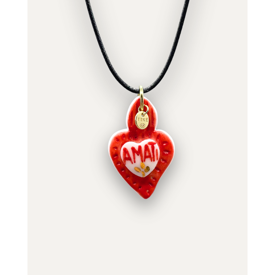 Charms - Amati Red Heart Porcelain Pendant