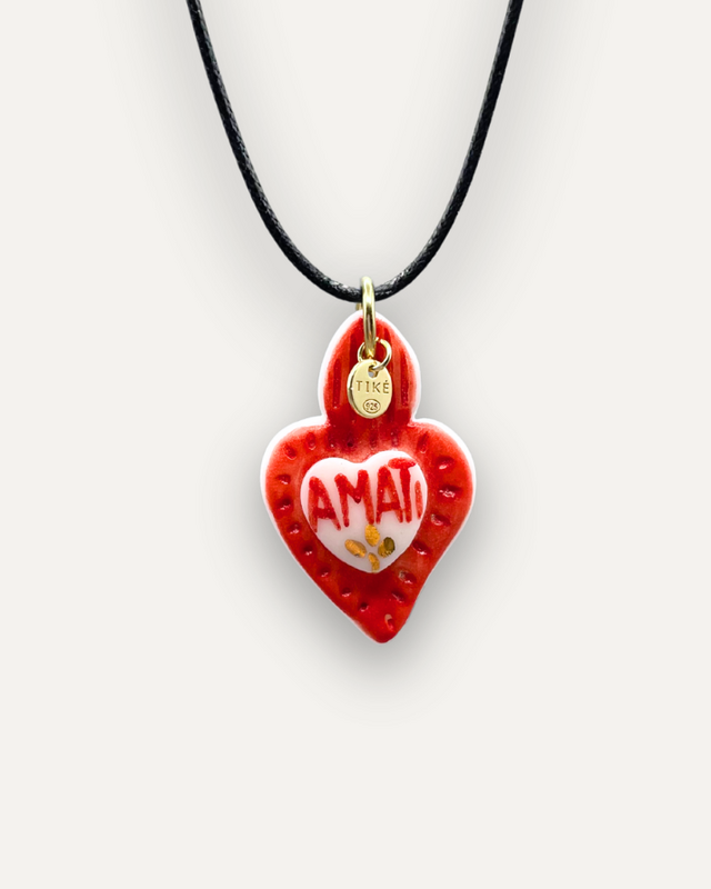 Charms - Pendentif Amati Coeur Rouge En Porcelaine