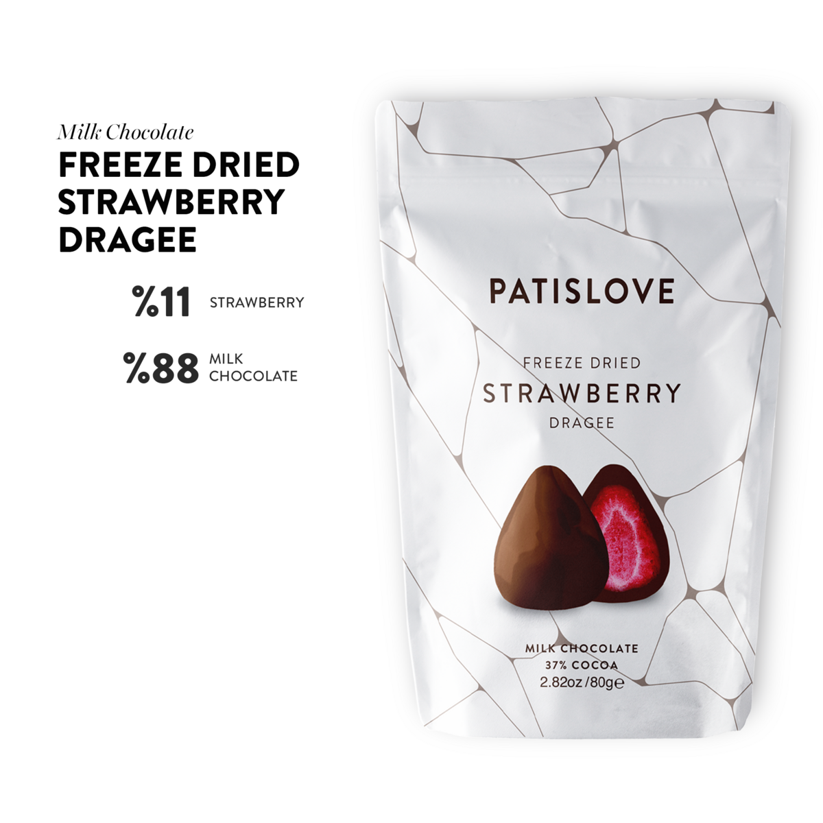 Strawberry Dragee mælkechokolade, 80 g