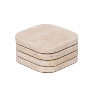 Travertine onderzetter - organisch - set van 4 stuks - 10x10x1cm