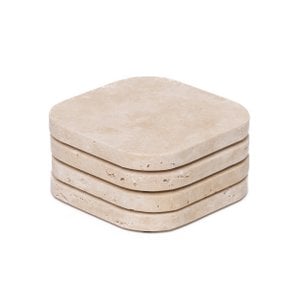 Travertine onderzetter - organisch - set van 4 stuks - 10x10x1cm