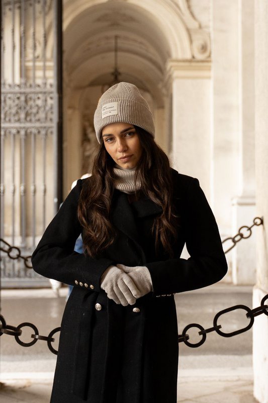 BRIGID NEW hat and scarf set – 100% merino wool – beige