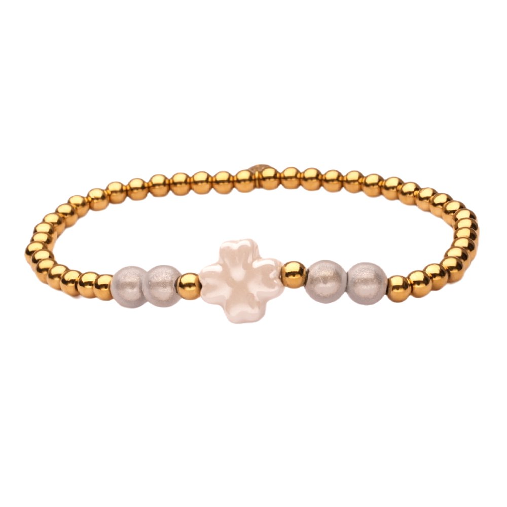 LizzyMae armband stainless steel - goud + klaver wit