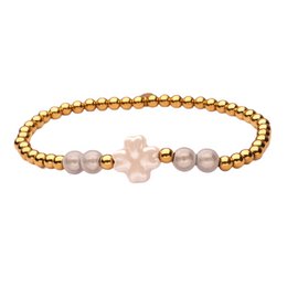 Bracciale LizzyMae in acciaio inossidabile - oro + trifoglio bianco