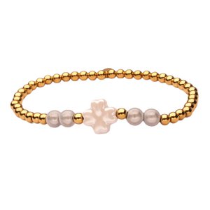 LizzyMae armband stainless steel - goud + klaver wit
