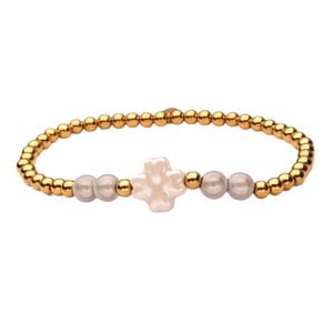 LizzyMae armband stainless steel - goud + klaver wit