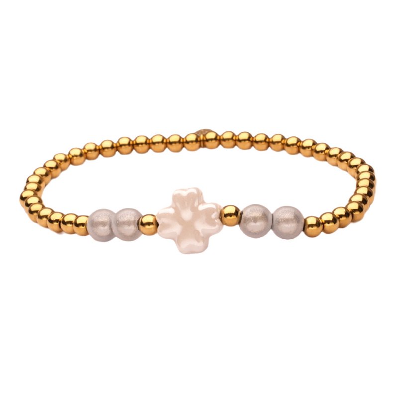 Bracciale LizzyMae in acciaio inossidabile - oro + trifoglio bianco