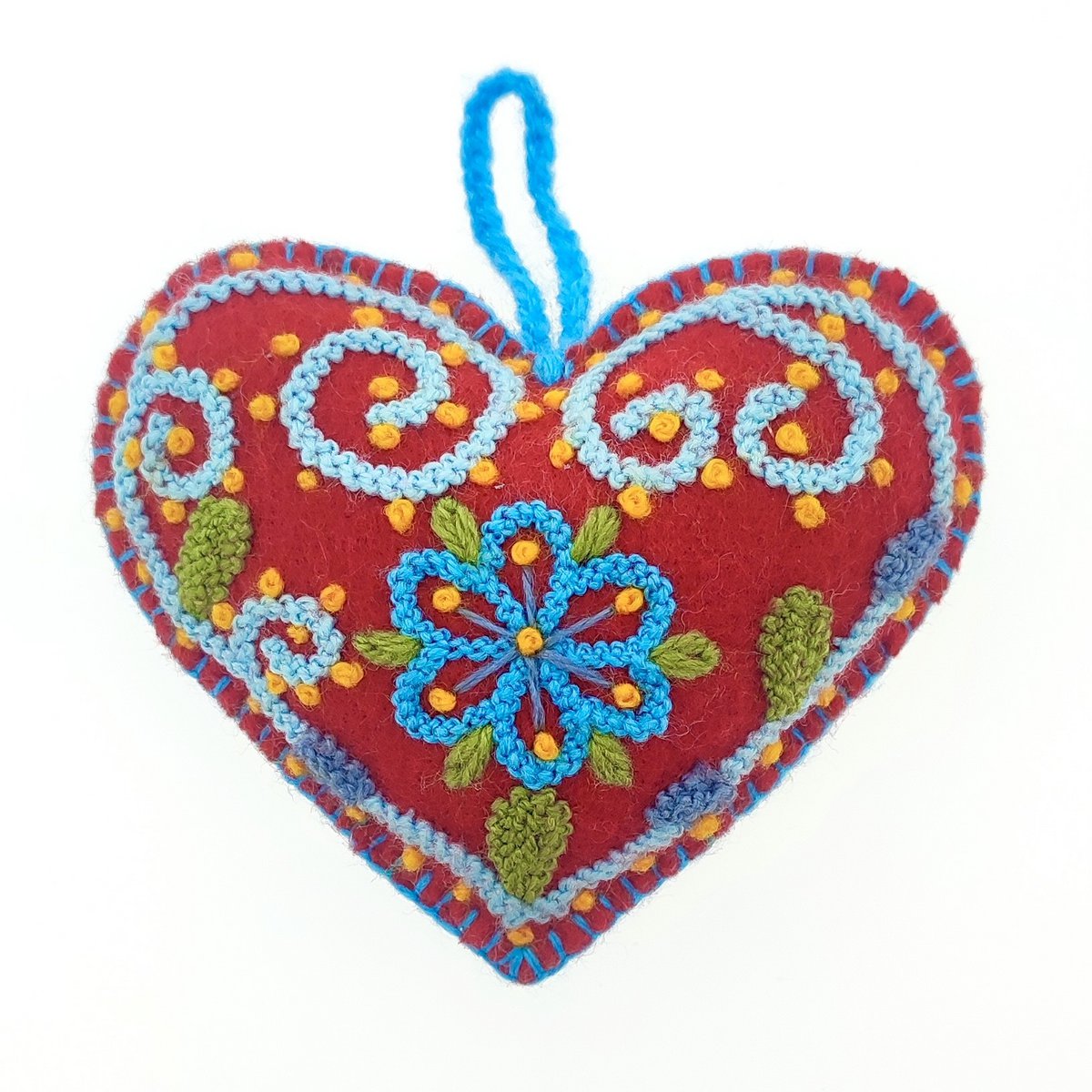 Adorno de corazón, multicolor, 100% lana de oveja