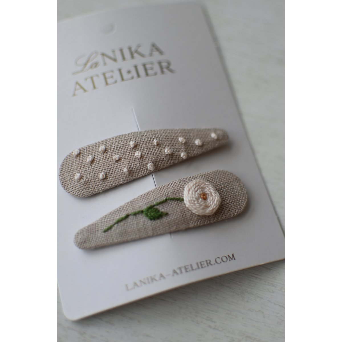 Barrettes beige rose + pois