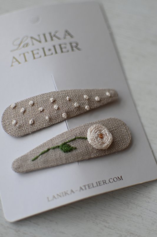 Barrettes beige rose + pois