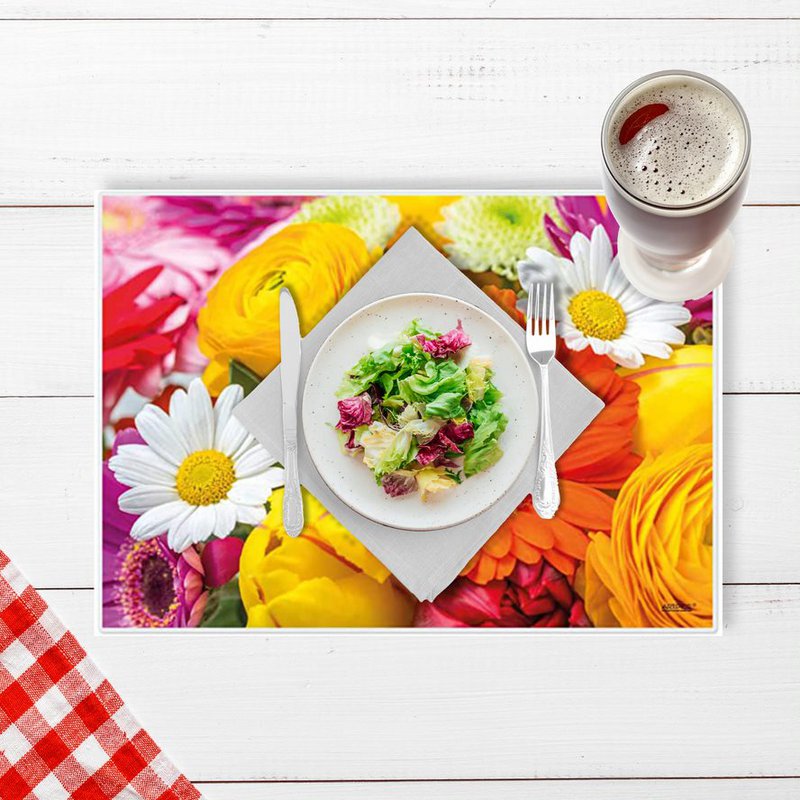 Artipics Platzset abwaschbar 4er-Set Flower Power Tischset Kunststoff 42x30 cm Tisch Unterlegmatten Platzdeckchen Deko Tischuntersetzer Küche, Essbereich, Gäste, Drinnen, Draußen