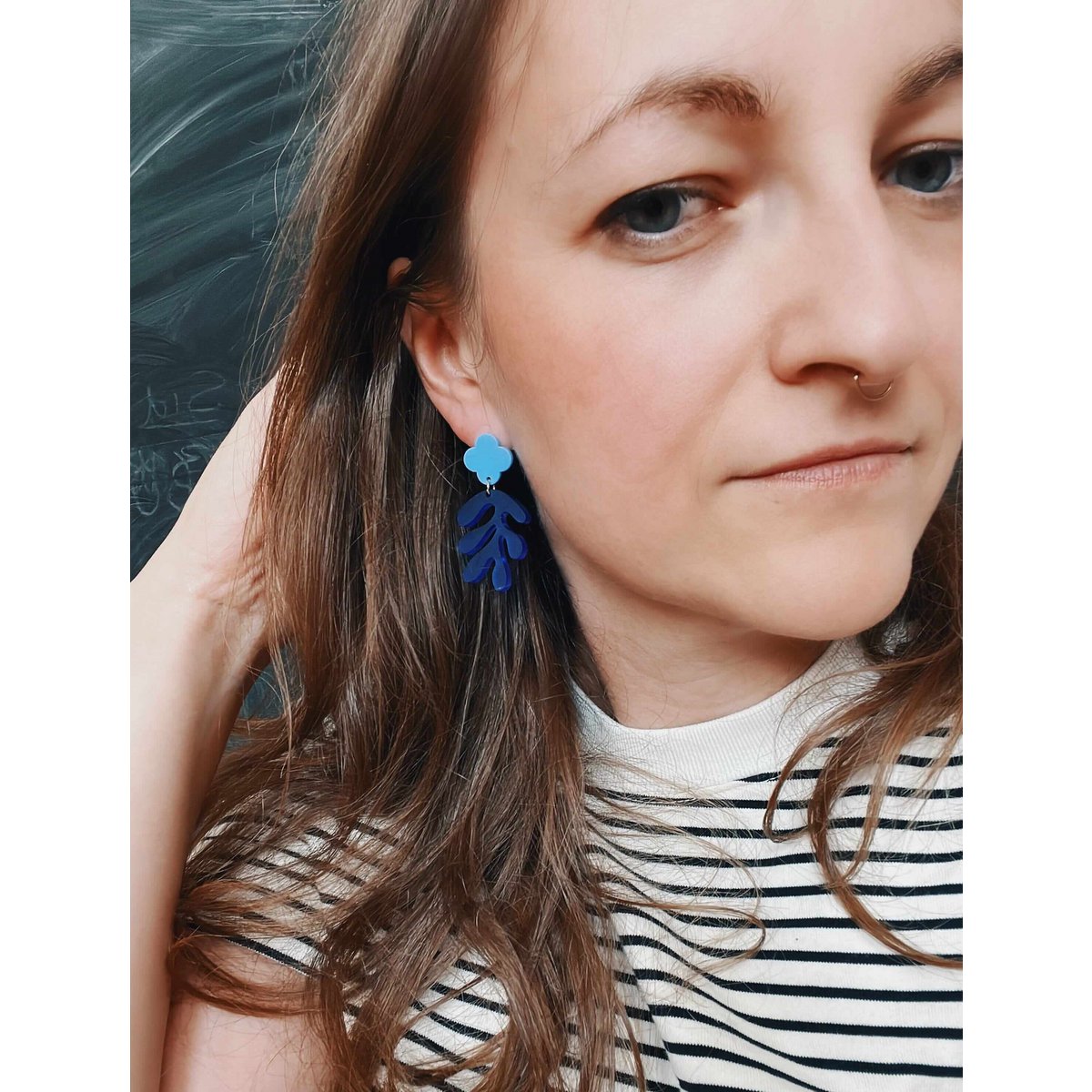 Matisse floral acrylic earrings in dark blue