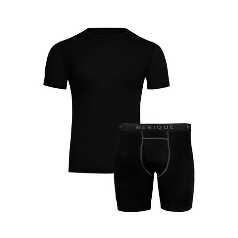 Men's Short Sleeve Top and Boxer Shorts Set 160 Black
