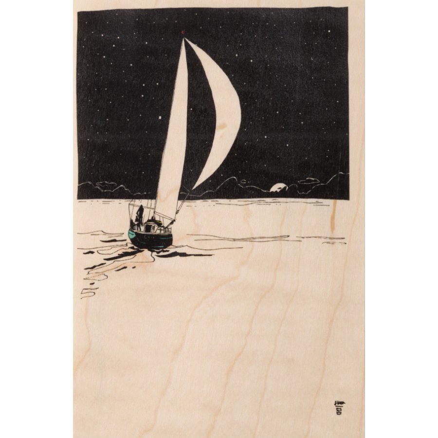 ride sailing wooden postcard