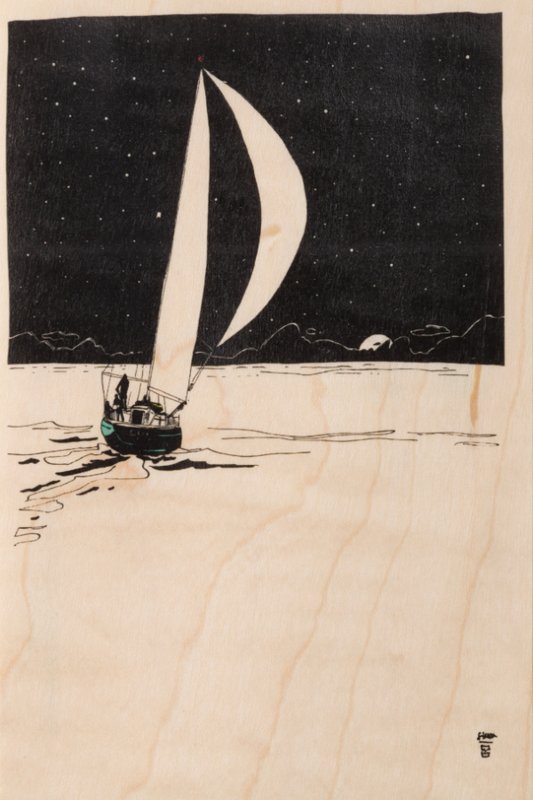 ride sailing wooden postcard
