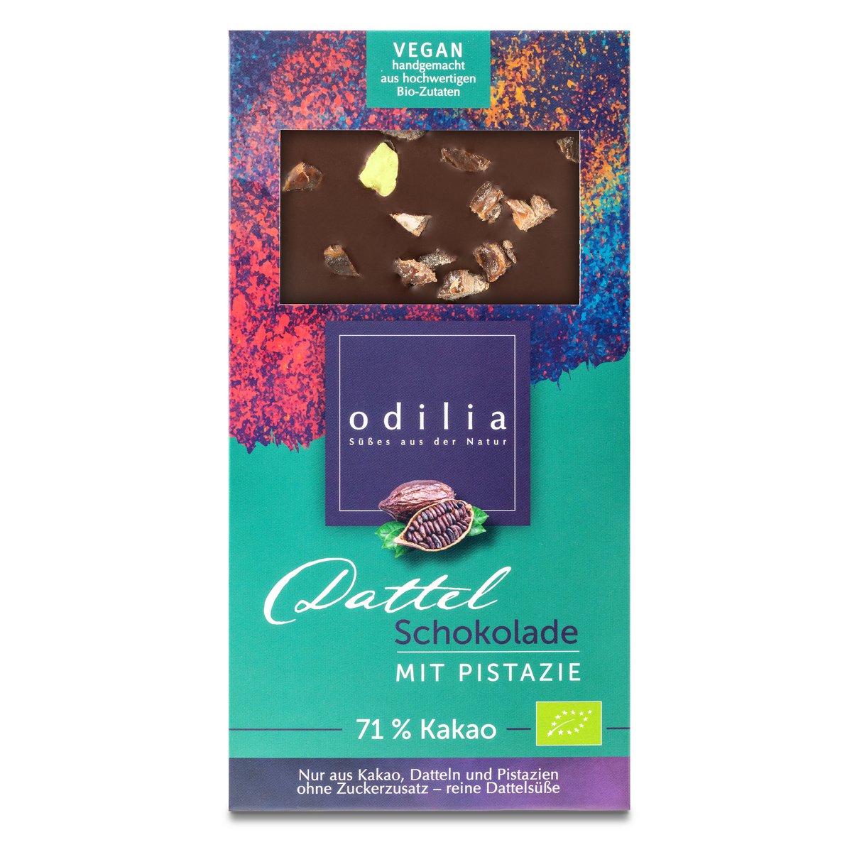 Organic date chocolate with pistachio