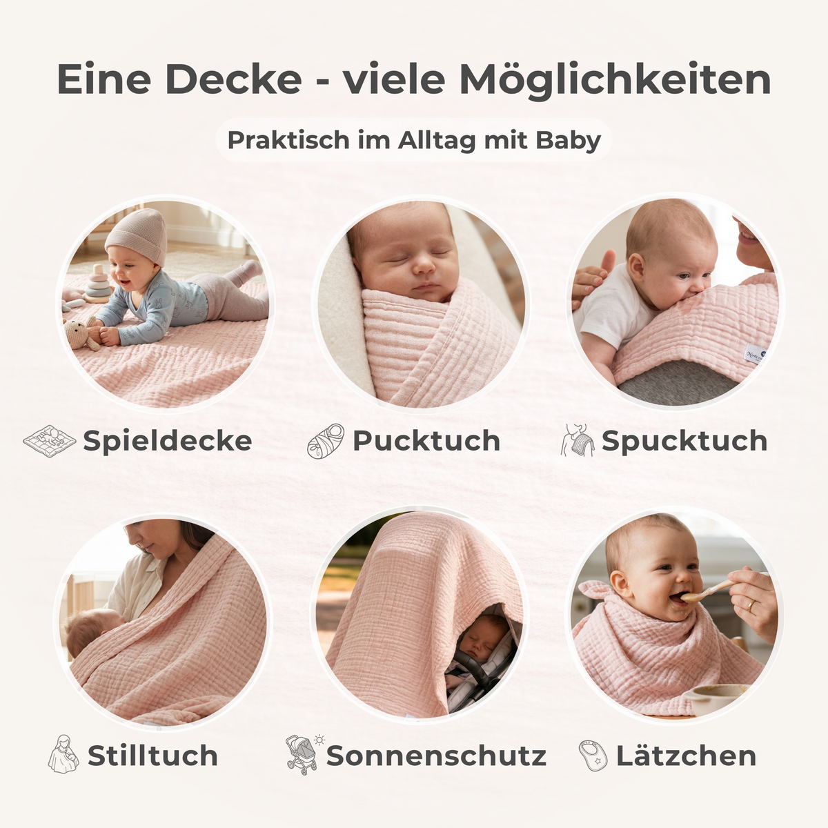 Pink 4 in 1 Muslin Baby Blanket