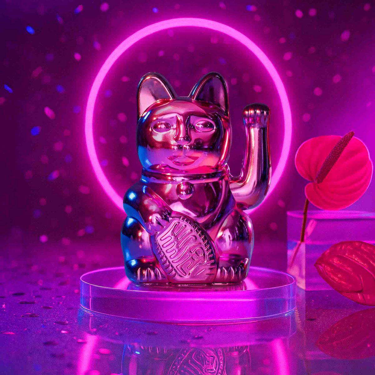 Gato de la suerte Mini | Rosa brillante