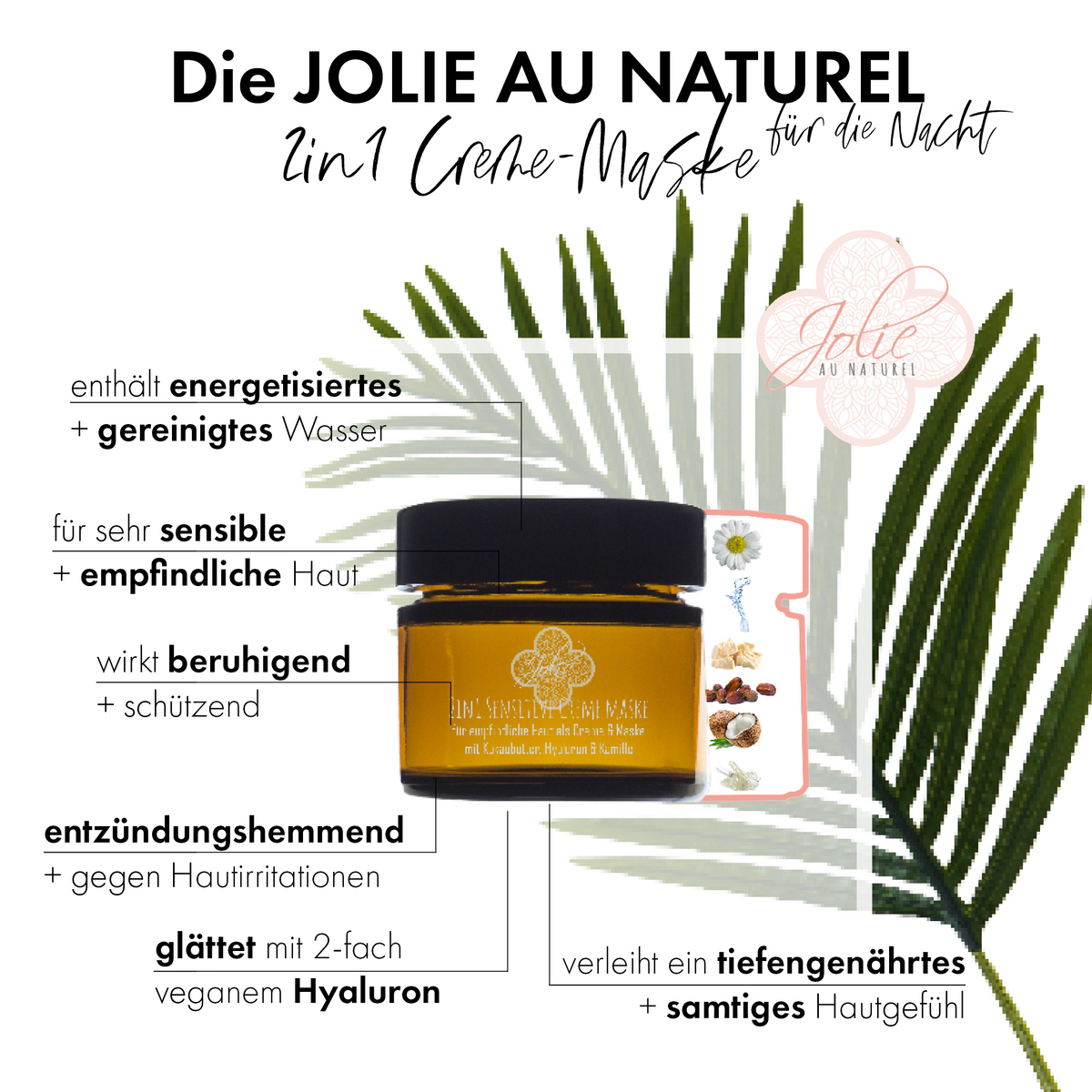 Hyaluroncreme I maske I 2i1 I økologisk kakaosmør I til følsom hud I kamille