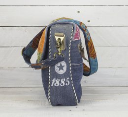 Sac à bandoulière durable Sunsa pour femmes. Sac à bandoulière fabriqué à partir de jeans recyclés et de tissu sari (toile). Sac à main style rétro vintage. Sac bandoulière pour femme.