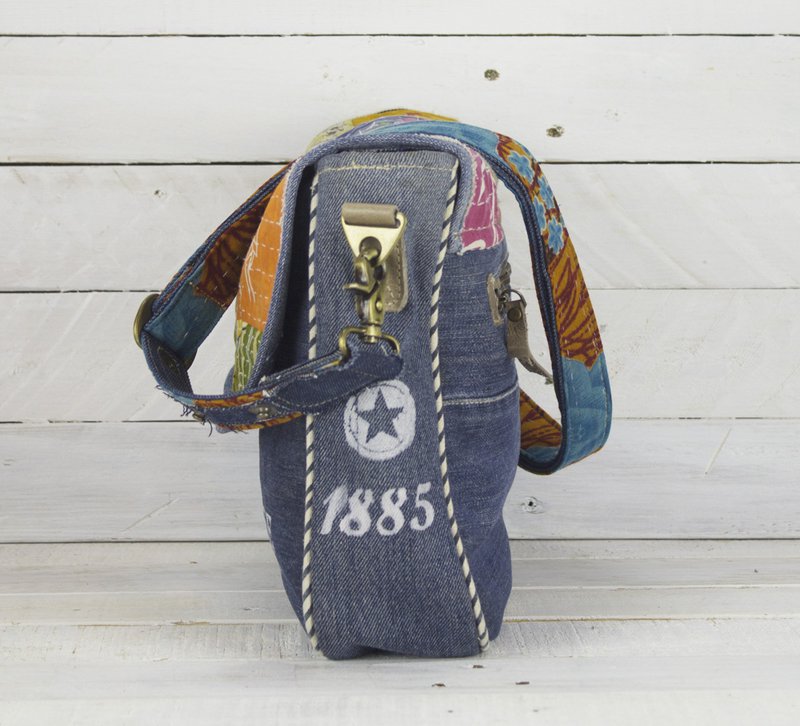 Sac à bandoulière durable Sunsa pour femmes. Sac à bandoulière fabriqué à partir de jeans recyclés et de tissu sari (toile). Sac à main style rétro vintage. Sac bandoulière pour femme.