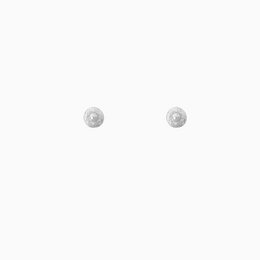Silver button stud earrings with a round, minimalist design.