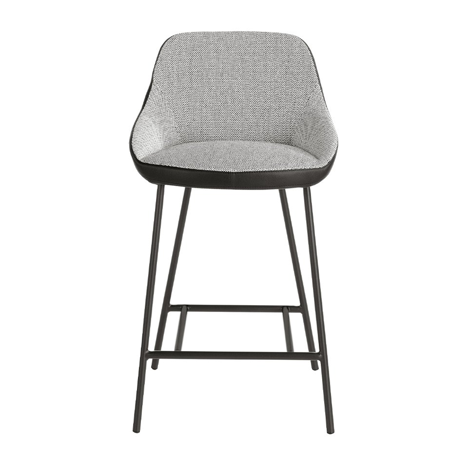Stool upholstered in fabric and leatherette