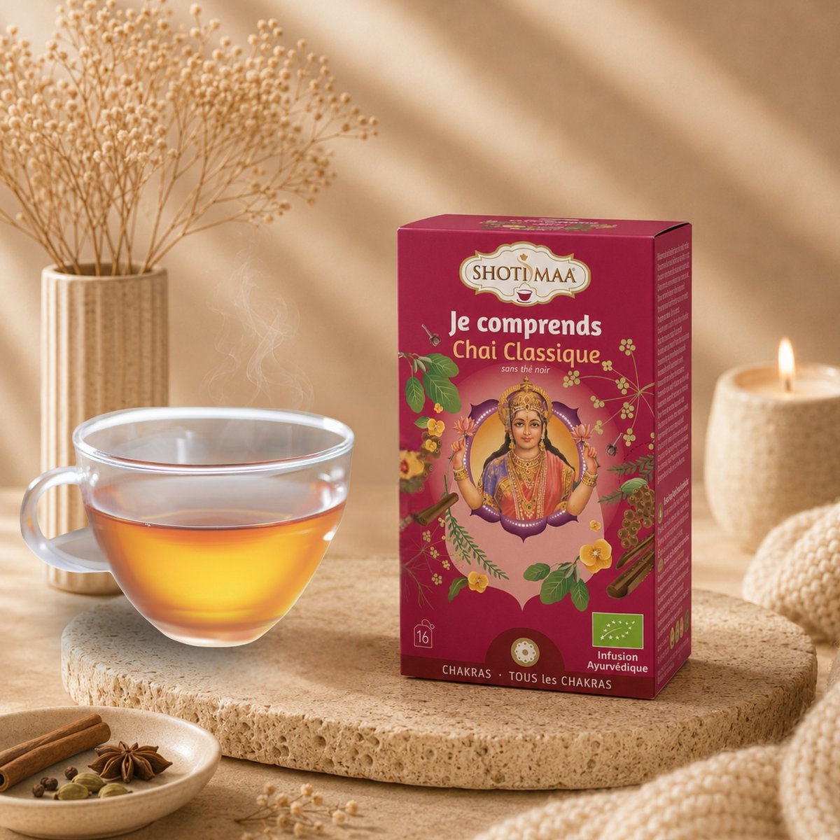 Klassischer Bio-Chai-Kräutertee ohne Koffein – Großzügiger und ausgewogener Aufguss – Moment der Entspannung und Stabilität – Ideal nach den Mahlzeiten