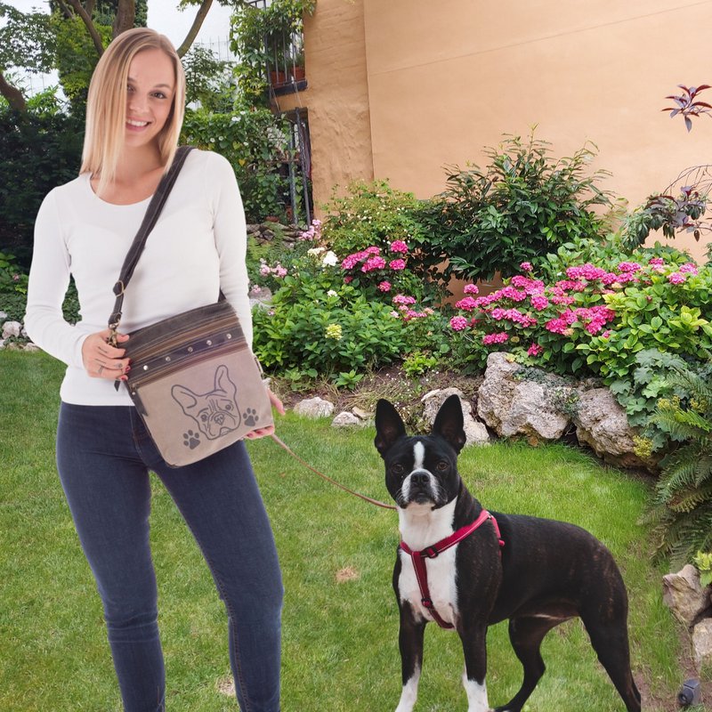 Sunsa dames schoudertas. Schoudertas in vintage stijl. Handtas van canvas. kleine crossbodytas voor dames met hondenmotief Bag Dog