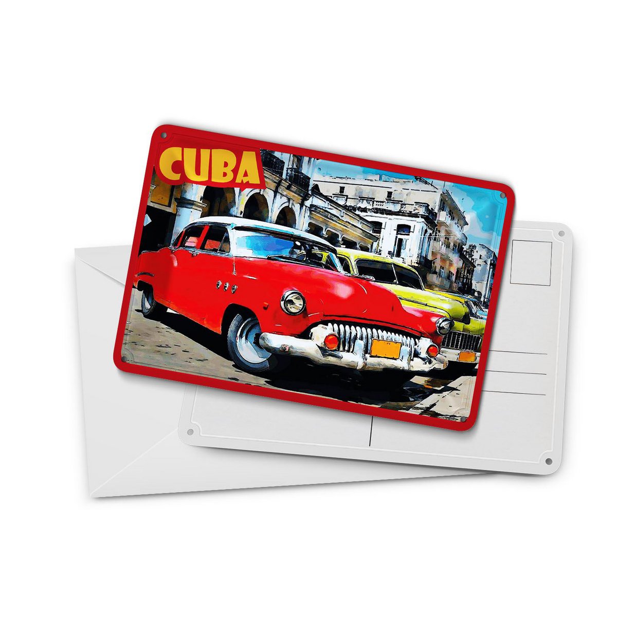 Cartolina in latta da viaggio 10x14 cm Insegna decorativa per auto d'epoca Cuba