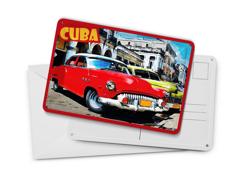 Cartolina in latta da viaggio 10x14 cm Insegna decorativa per auto d'epoca Cuba