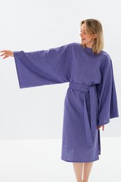 WHISPER — Vestido midi con mangas de kimono de lino lavado a la piedra