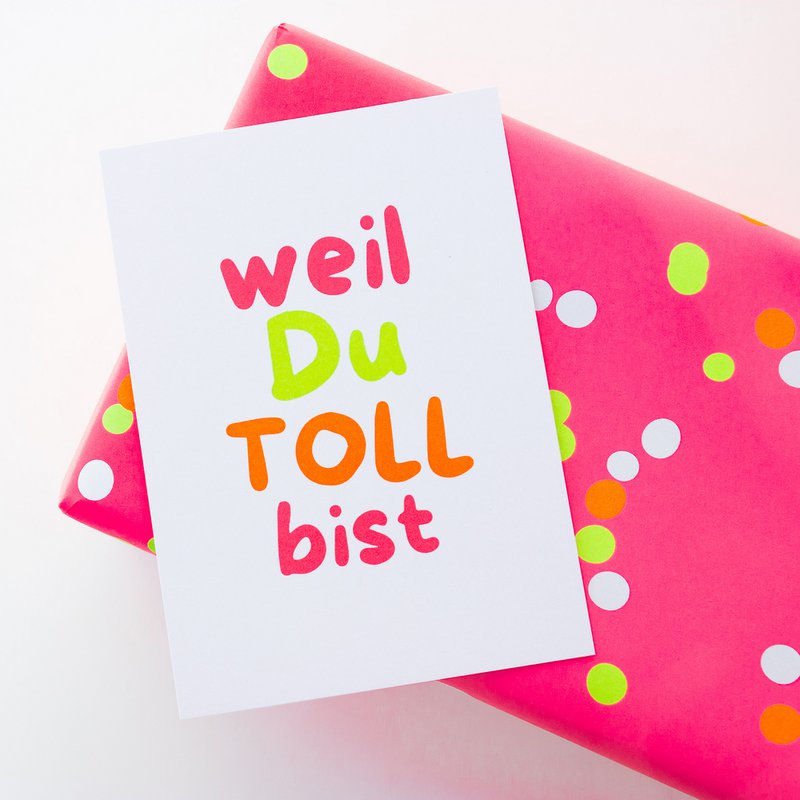 Modern neon greeting card “because you are GREAT” postcard made of recycled paper | DIN A6 stationery