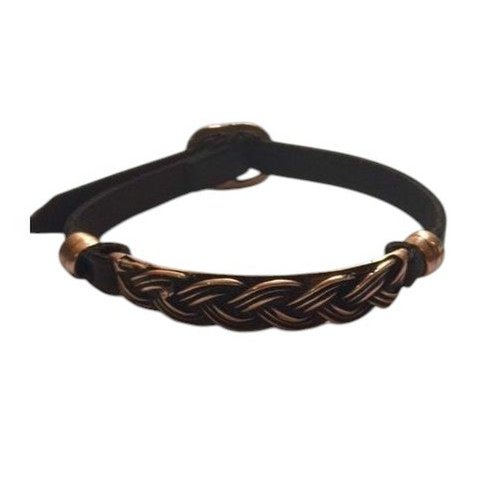 Braided central copper bracelet with adjustable buckle - brown health and well-being