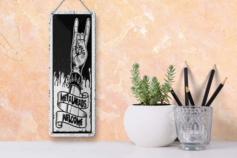 Blechschild Spruch 27x10 cm Metalheads welcome Stachelarmband Deko Schild