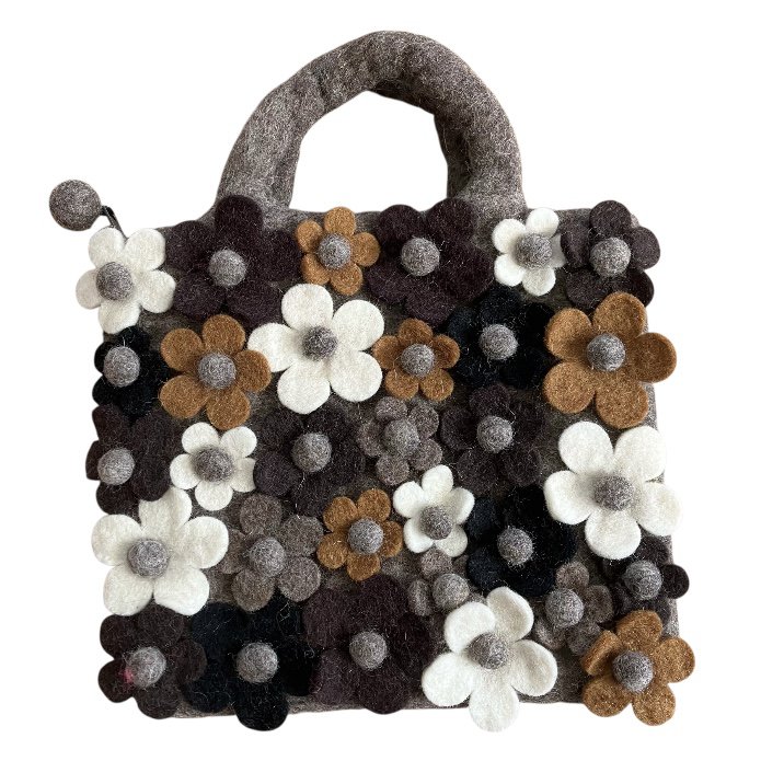 Fleurs de sac à main Luna-Leena Kids - Gris - Felt de laine - Fabriqué à la main au Népal