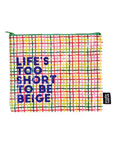 Pouchette etui Life's too short too be Beige van gerecycled plastic
