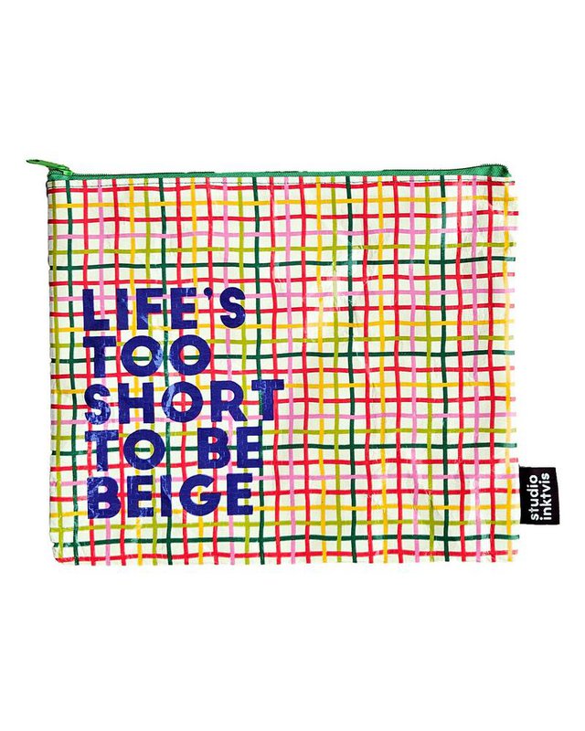 Pochette etui La vie est trop courte pour être Beige van plastique recyclé