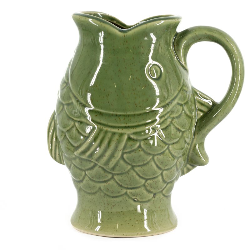 Earthenware vase with fish ear S green