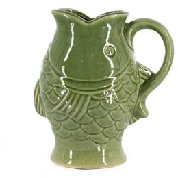 Earthenware vase with fish ear S green