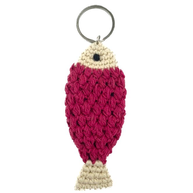 Luna-Leena keychain fish - bag charm - fuchsia - organic cotton - hand crocheted in Nepal - bag hanger