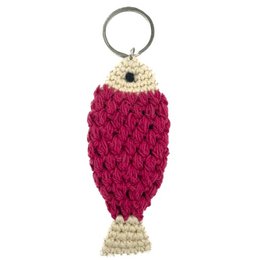 Luna-Leena nøglering fisk - taske charme - fuchsia - økologisk bomuld - håndhæklet i Nepal - taskeophæng