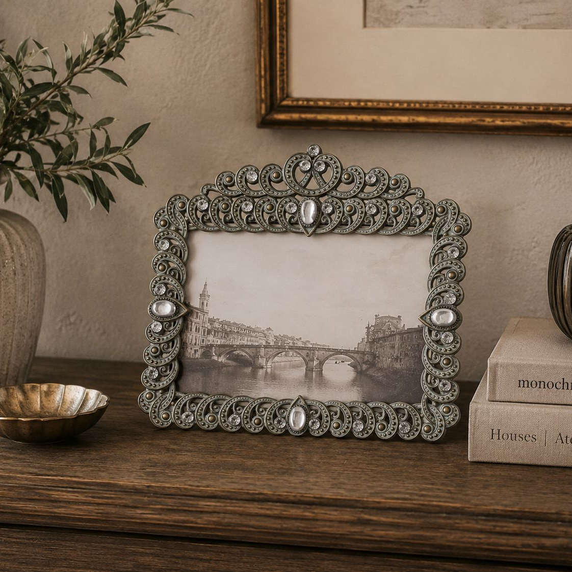Decorative photo frame with rhinestones and drops 16x18 cm
