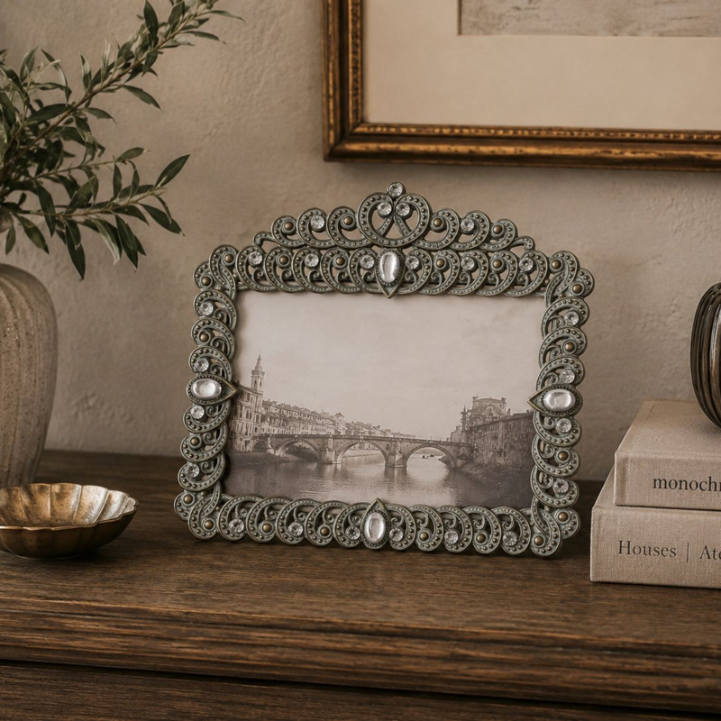 Decorative photo frame with rhinestones and drops 16x18 cm