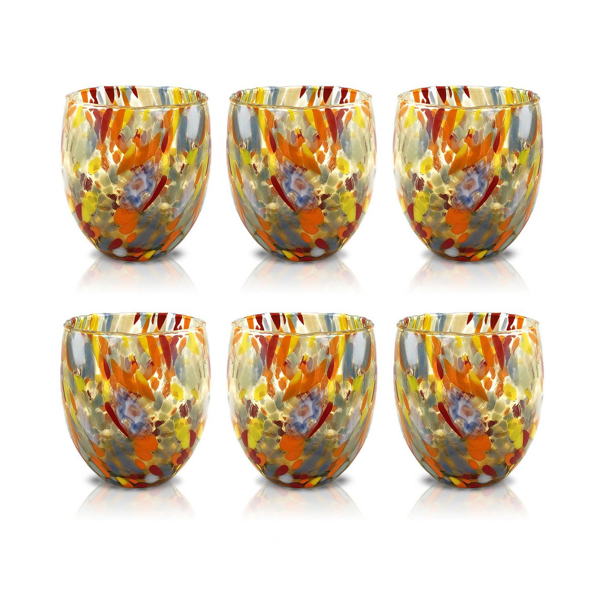 Klassieke waterglazen van handgeblazen en handgemaakt glas met Murano Murrine, lijn “I Colori di Murano”, 320 ml. Gemaakt in Italië